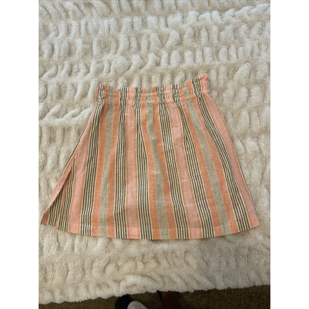 Free People Canyon Stripe Cotton Linen Midi Skirt M Pink Rose Terracotta NWT